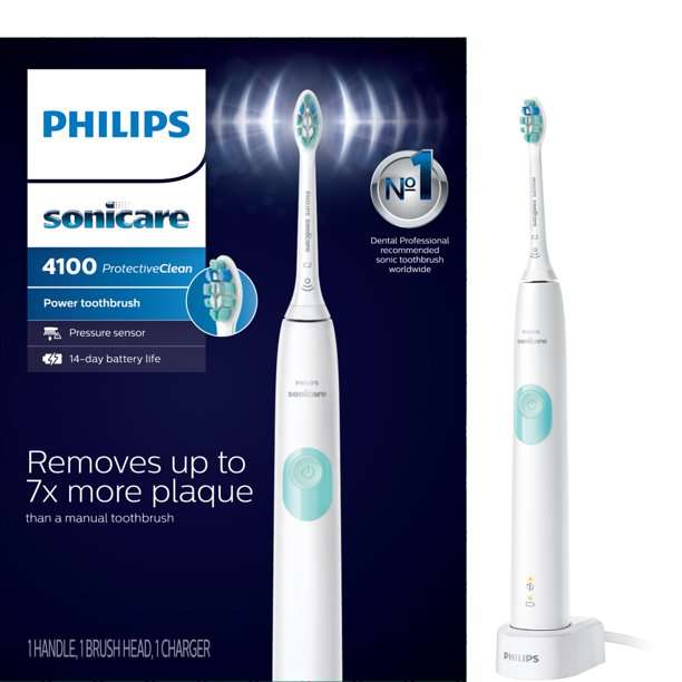 Philips Sonicare ProtectiveClean 4100 Plaque Control, Rechargeable Electric Toothbrush with Pressure Sensor, White Mint HX6817/01